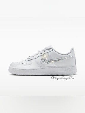 White Bling Girls Nike Air Force 1 07 Sneakers Shoes Customized With Crystals